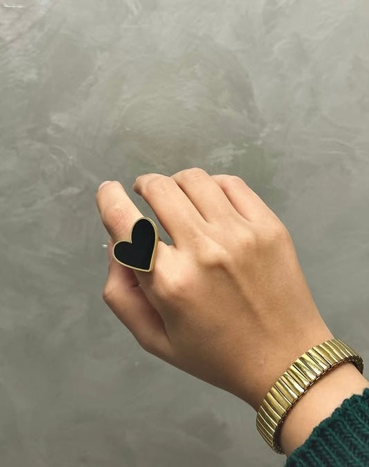 خاتم ستانلس  stainless steel ❤️✨
تنفع كل المقاسات free size
 شكل قلب مينا السعر ٦٠