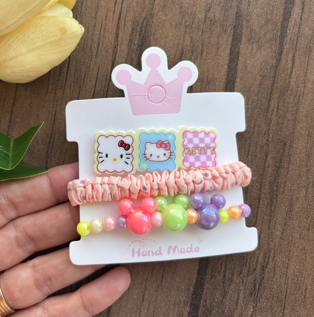 طقم أطفال حظاظة شكل ميكي + توكة استك مدكك قماش + تيك تاك اشكال عشوائي سعر الطقم ١٥