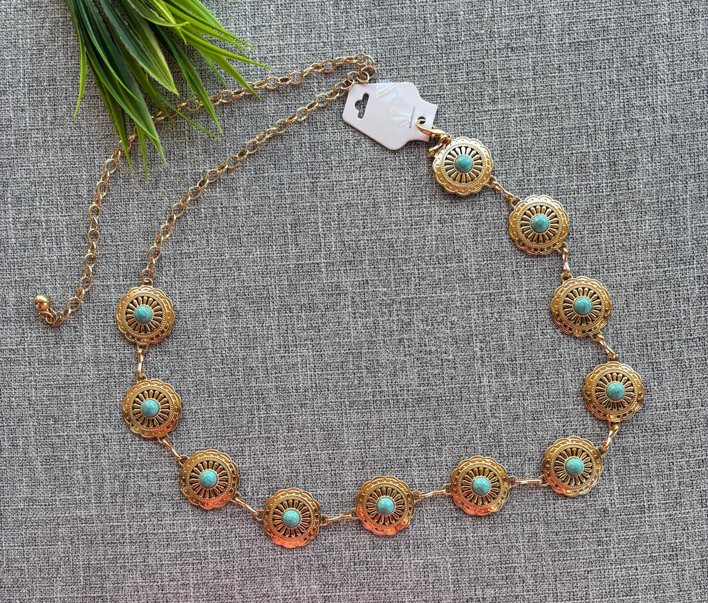 حزام معدن شكل دواير فص ازرق لون دهبي ينفع كل المقاسات خامة ممتازة السعر ١٠٠