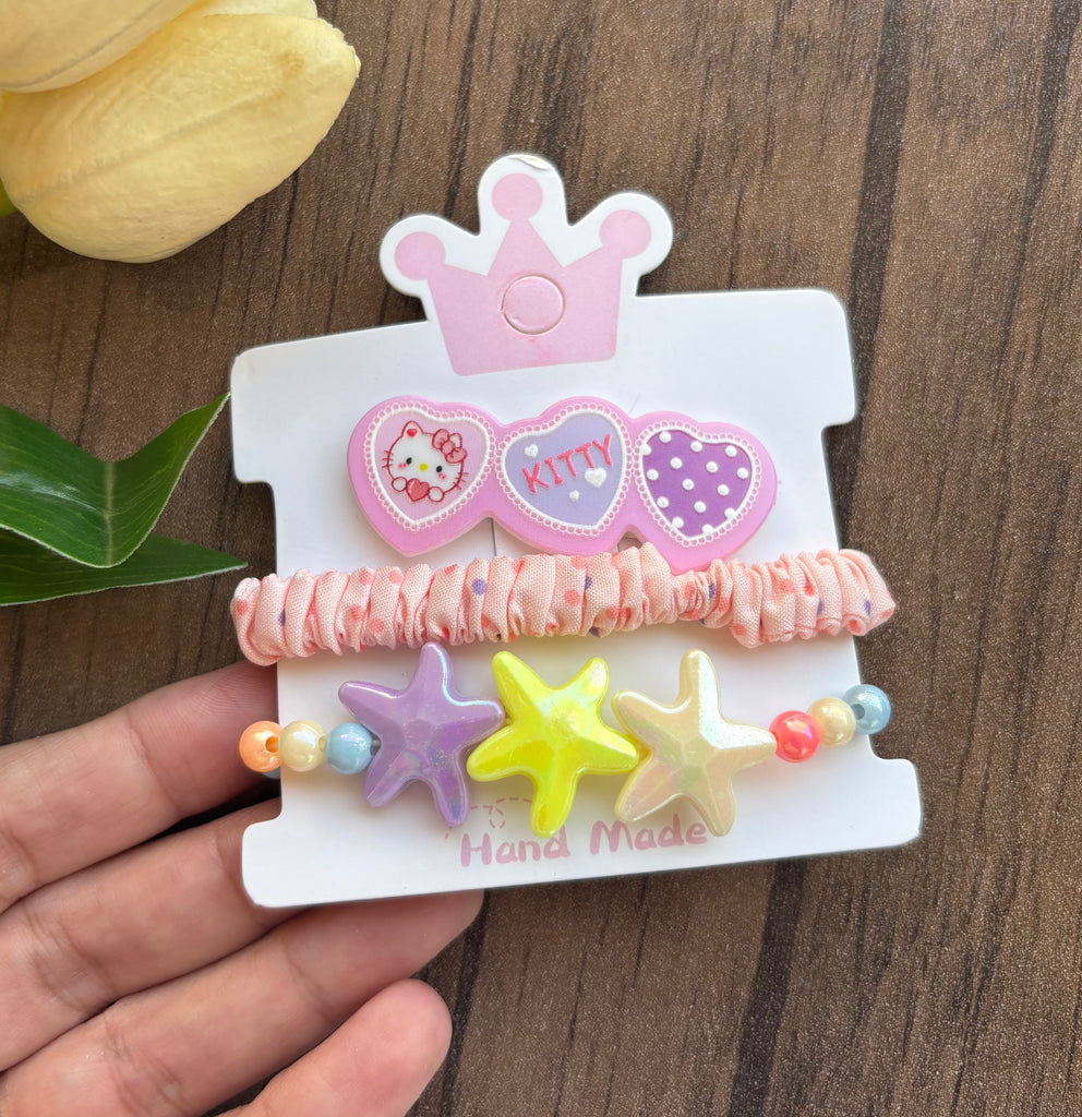 طقم أطفال حظاظة شكل نجوم كبيرة + توكة استك مدكك قماش + تيك تاك اشكال عشوائي سعر الطقم ١٥