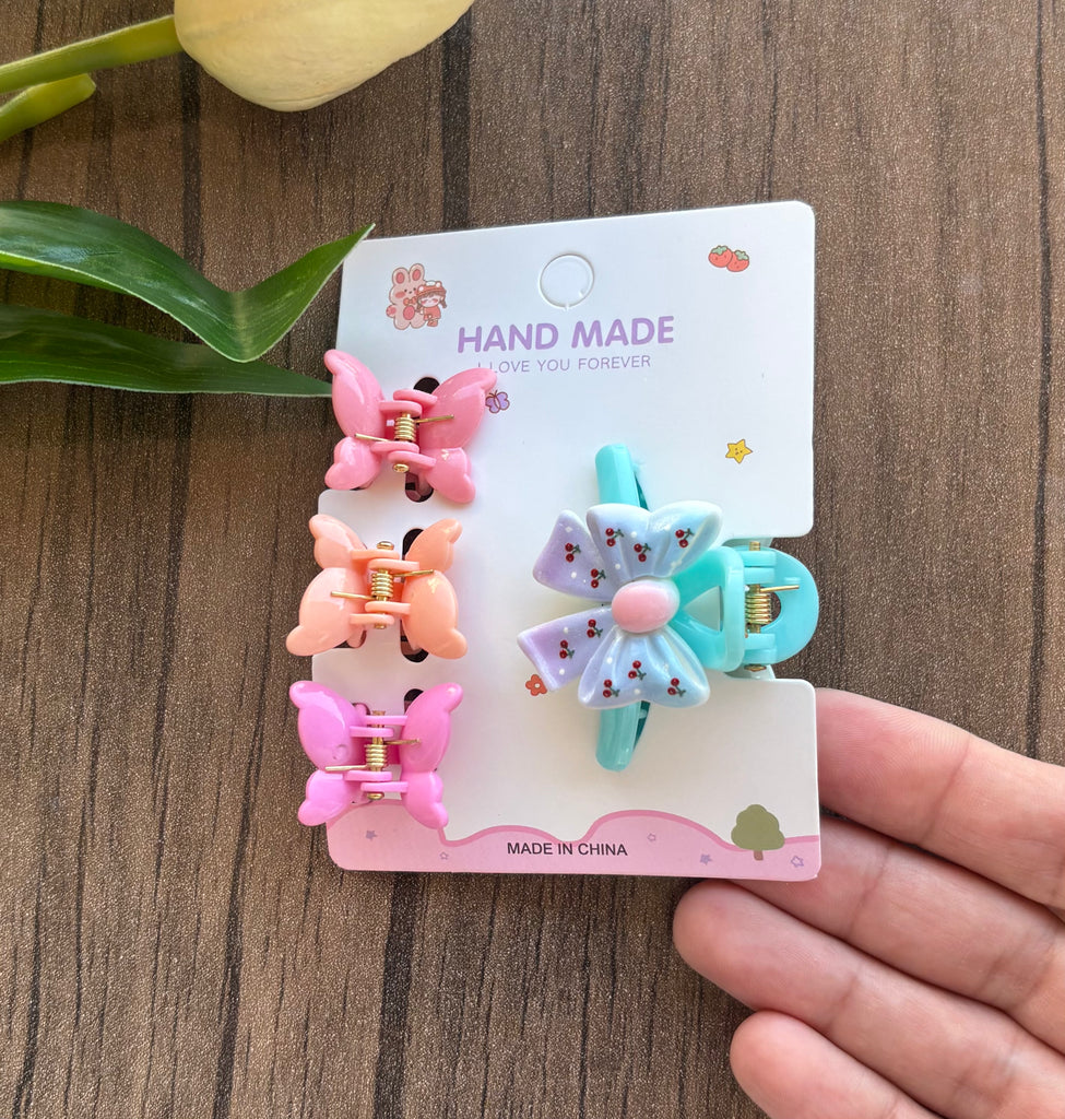 كارت توكة قفاش حجم متوسط شكل فيونكة + ٣ توكة قفاش الوان شكل فراشة حجم صغير سعر الكارت ١٥